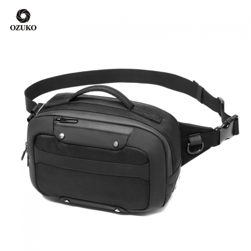 Ozuko 9275 Multifunction Waterproof Waist Bag Men USB Belt Bag Small Phone Pouch Bags Male Short Travel Chest Fanny Pack