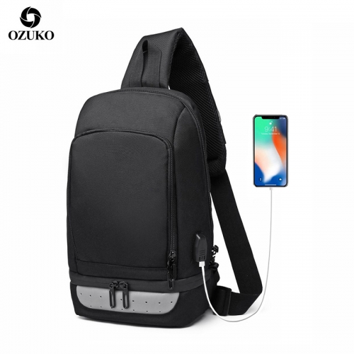 Ozuko 9115 Multifunction Crossbody Bags for Men USB Charging Pack Water Repellent Male Messenger Bag Casual Sling Bag