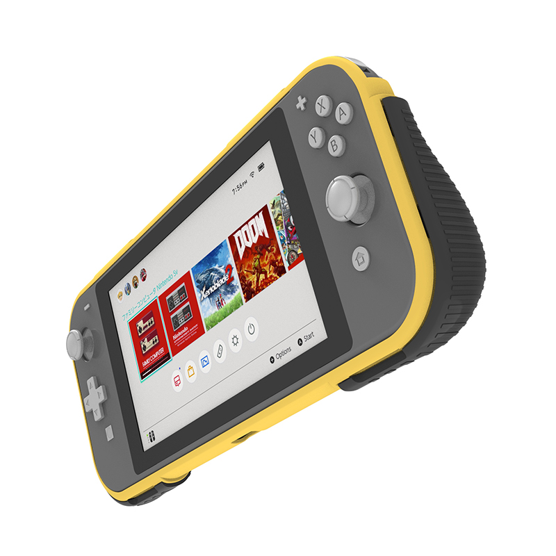 2 in 1 Hard PC+TPU Protective Case Cover with 2 Game Card Storage Slot and Stand Holder for Nintendo Switch Lite Console（black+yellow）