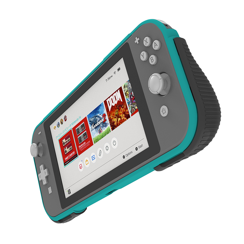 2 in 1 Hard PC+TPU Protective Case Cover with 2 Game Card Storage Slot and Stand Holder for Nintendo Switch Lite Console（black+turquoise）