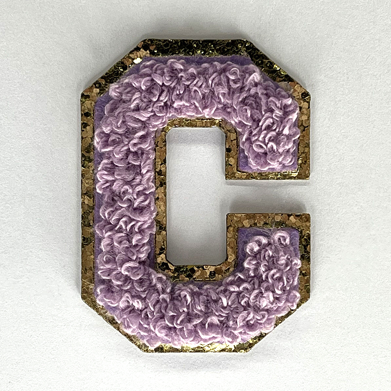 custom logo patterns letters patches iron on initial alphabet gold glitter chenille letter patches