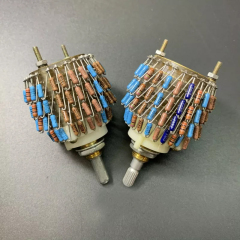 1pc four channel 10K 50K 100K 4 Pole 4X24 Step volume Attenuator Potentiometer rotary switch with DALE Resistor peduncular shaft