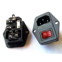 1PC AC Power Socket Connector With Fuse Holder Green Red Button Switch 250V 10A