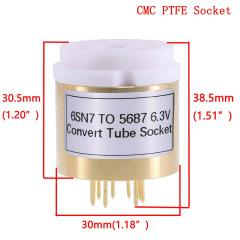 1pc 6SN7 TO 5687 6.3V Vacuum Tube Socket Adapter for tube amplifier Copper shell CMC PTFE Socket