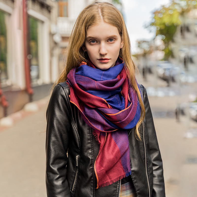 Two-Tone Checked Cashmere Shawl