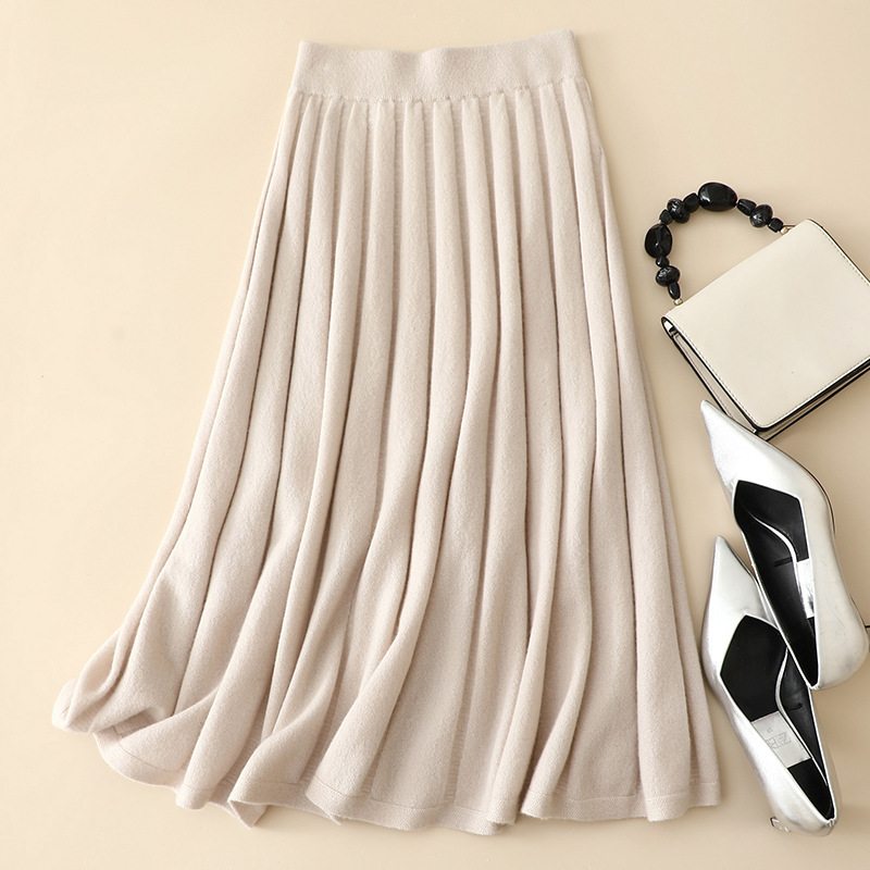 Pleated Midi Cashmere Skirt