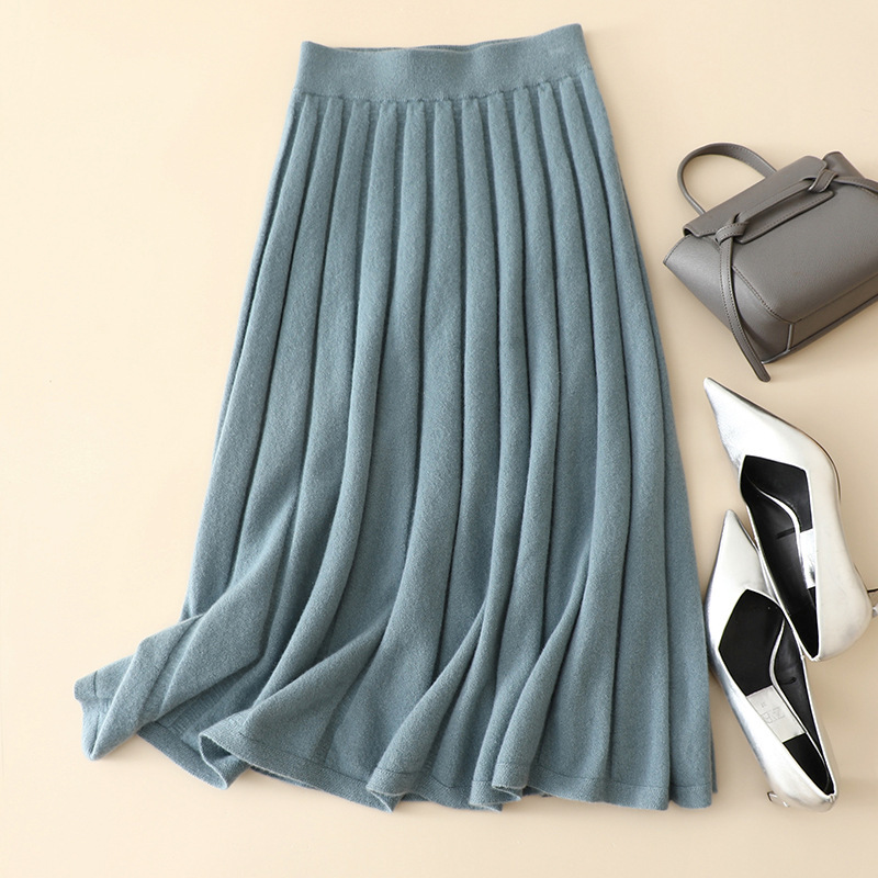 Pleated Midi Cashmere Skirt