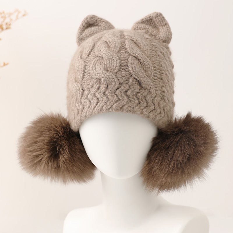 Kitty Cable Knit Cashmere Beanie with Pom Pom