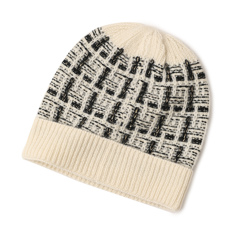 Golden Thread Checked Cashmere Beanie