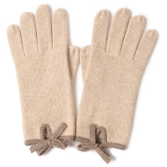 Two-Tone Cashmere Gloves with Ties