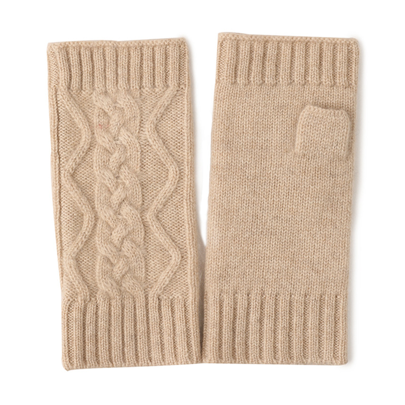 Retro Fingerless Cable Knit Cashmere Gloves
