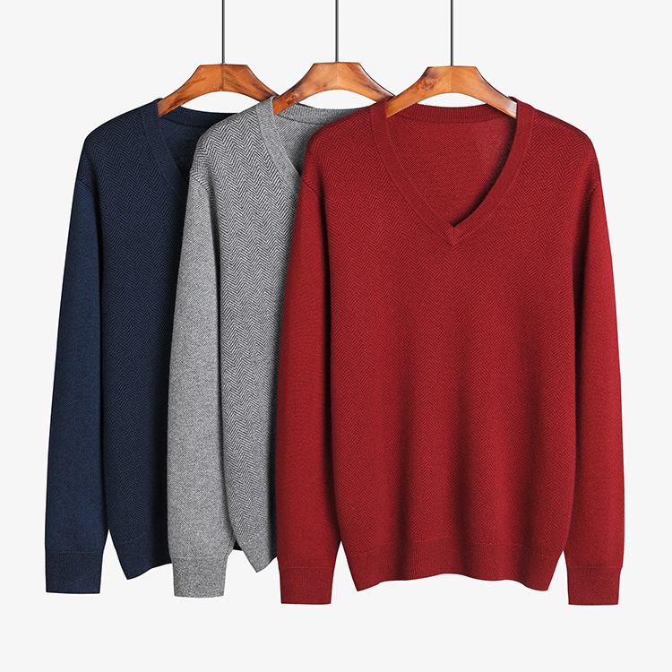 V-neck Thickened Men's Cashmere Sweater