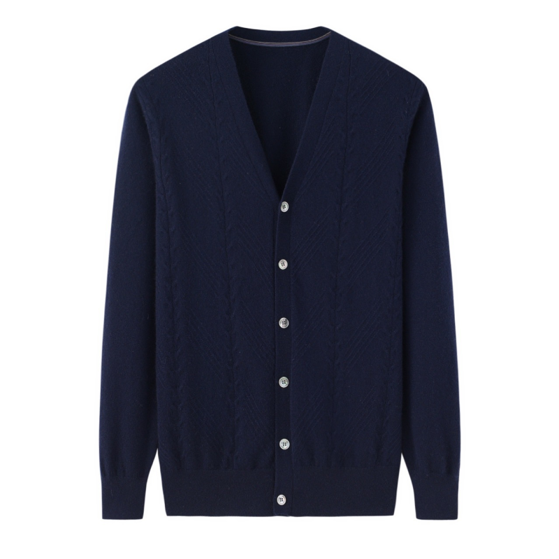 V-neck Twisted Men's Cashmere Cardigan