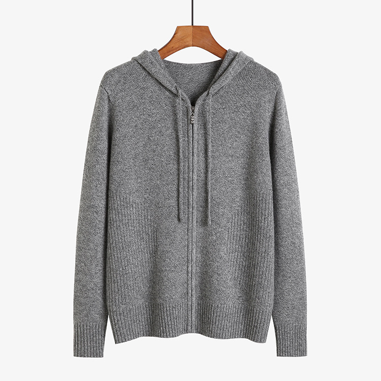 100% Cashmere Women Hooded Cardigan Coat