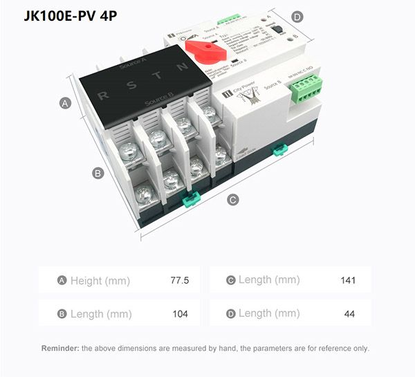 100E 125A 4P 0.008S Electromagnetic driven Solar photovolt Automatic Transfer Switch