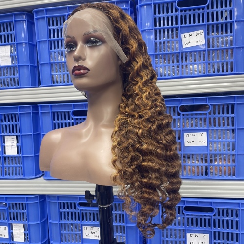 KissBeauty deep wave T1B/4/golden color 13×4 Lace Frontal Wig transparent lace wig 20inch to 30inch have stock 24hours within ship
