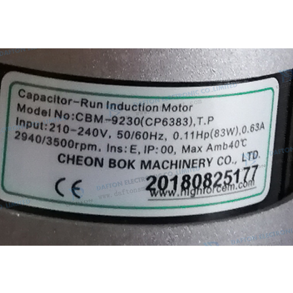 Heller Reflow Oven Motor CBM-9230 (CP6383) Capacitor- Run Induction Motor