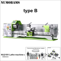 NUMOBAMS NU210V-600 1100W Rated Output Power Motor MT5 Spindle+125mm Chuck with 600mm Working Table Mini Metal Lathe Machine
