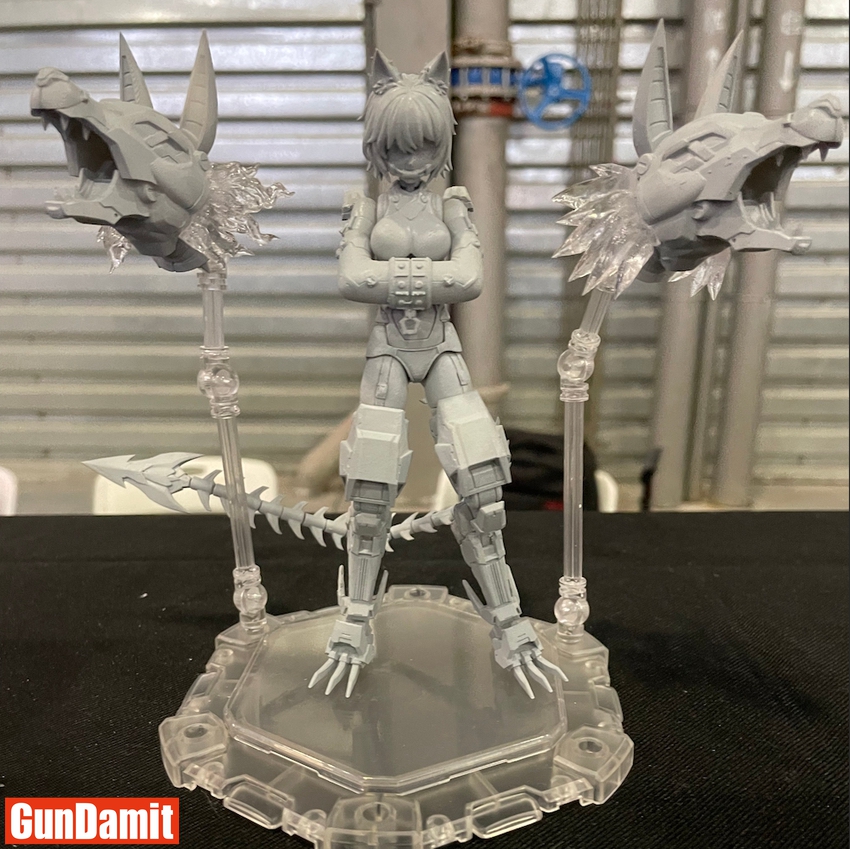 Nuke Matrix 1/12 Cyber Forest Tri-Headed Dragon mecha girl prototype with dual dragon head staffs and claw feet on clear display base Nuke Matrix 1/12 Cyber Forest Tri-Headed Dragon mecha girl prototype with dual dragon head staffs and claw feet on clear display base