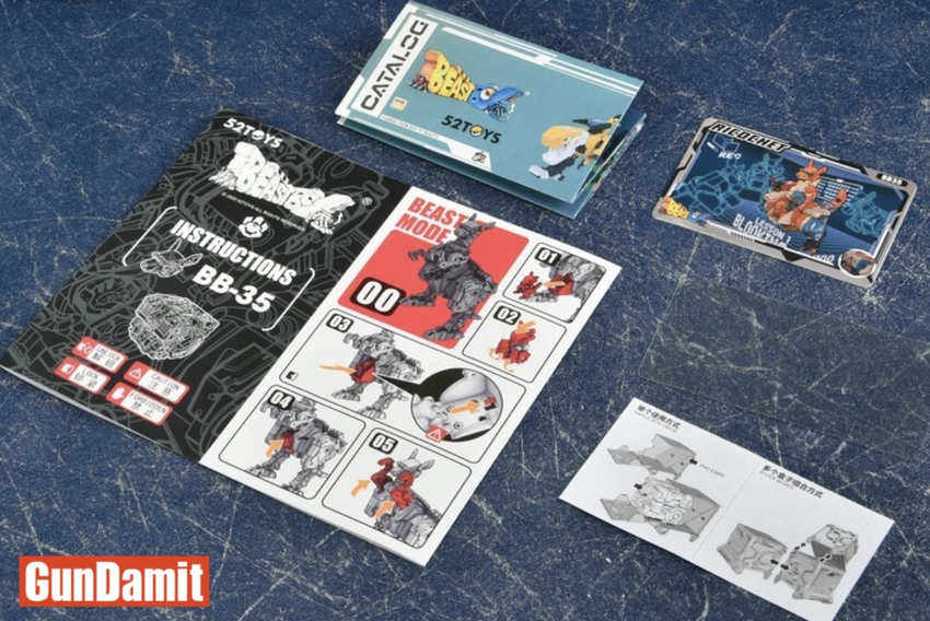 52Toys BeastBox BB-35 Ricochet package contents with instruction manual and character card 52Toys BeastBox BB-35 Ricochet package contents with instruction manual and character card