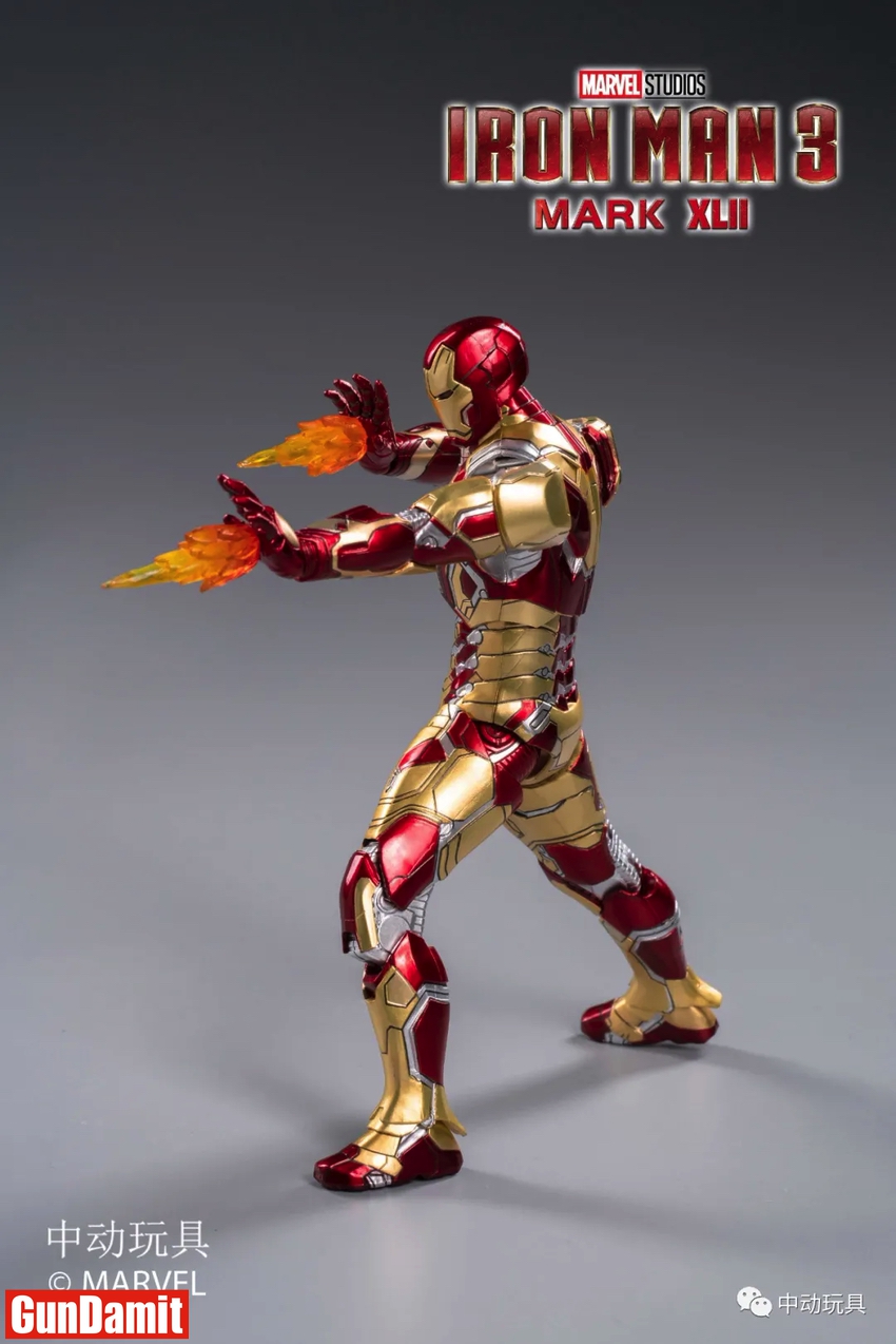 ZT Toys 1/10 Iron Man Mark 42 action pose firing repulsor blast side view ZT Toys 1/10 Iron Man Mark 42 action pose firing repulsor blast side view