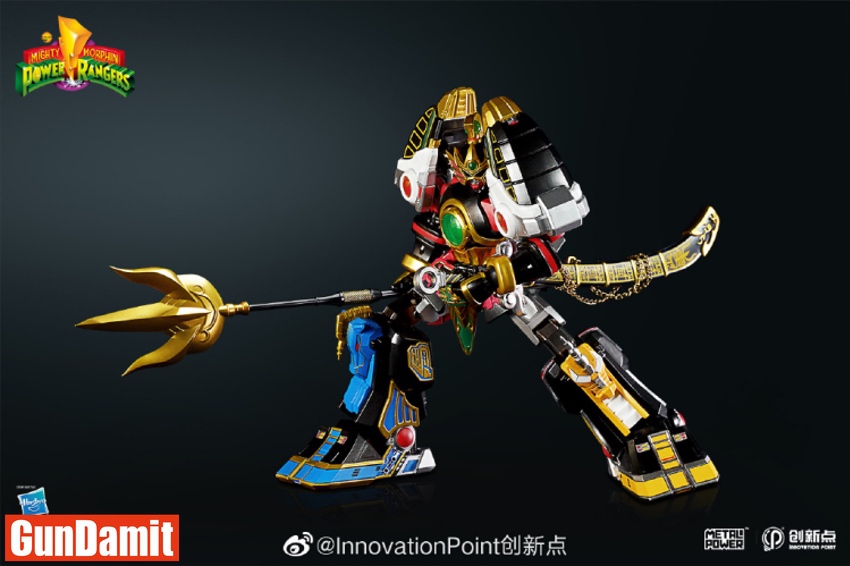 Innovation Point Thunder Megazord dynamic pose with golden trident and sheathed katana Innovation Point Thunder Megazord dynamic pose with golden trident and sheathed katana