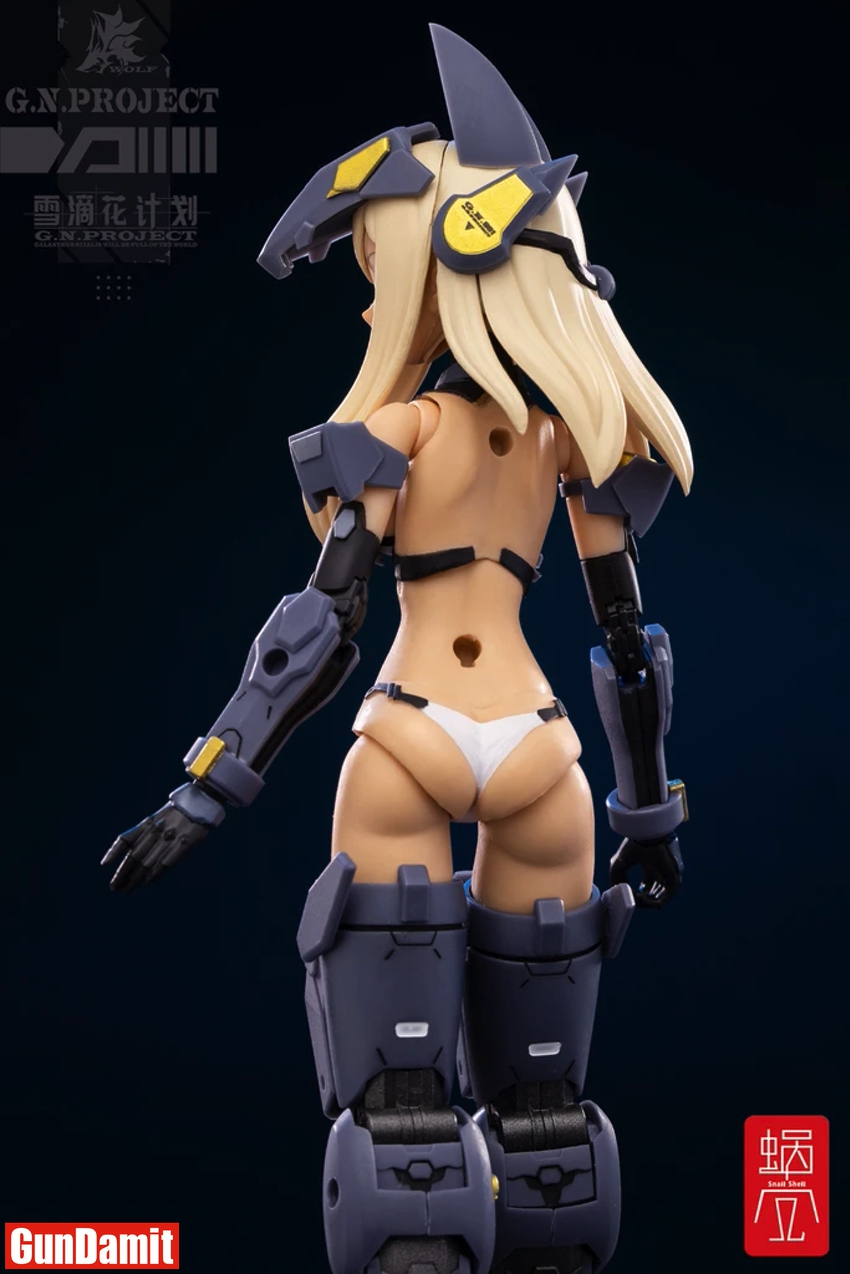 Snail Shell WOLF-001 Wolf Girl back view without armor showing articulated body and mecha limbs Snail Shell WOLF-001 Wolf Girl back view without armor showing articulated body and mecha limbs