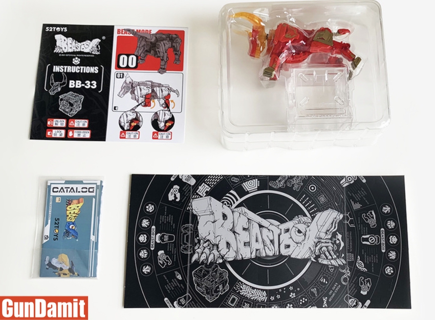 BB-33 Blazingspear unboxed contents with instruction manual and figure in tray BB-33 Blazingspear unboxed contents with instruction manual and figure in tray