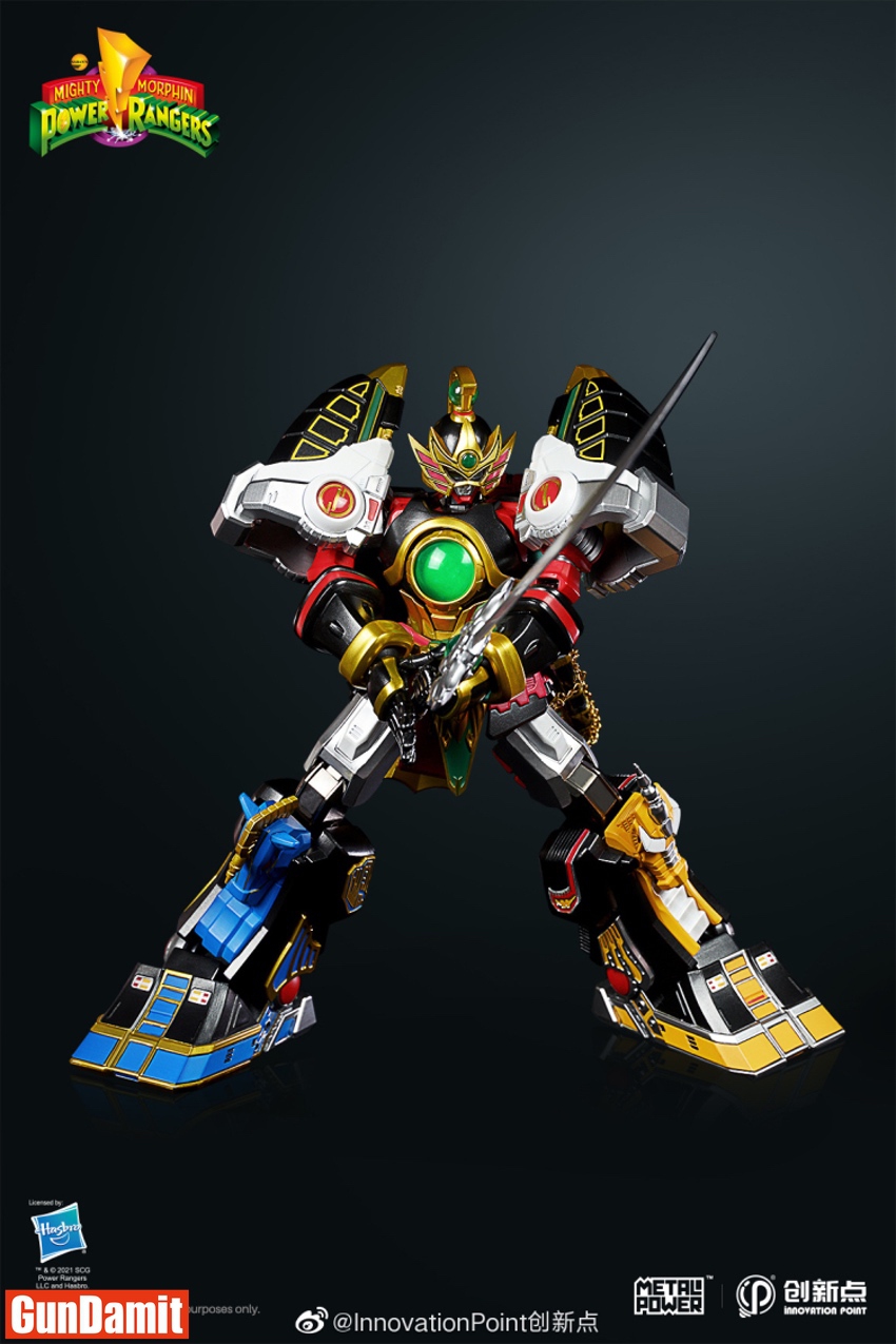 Innovation Point Metal Power Thunder Megazord front view wide stance with spear Innovation Point Metal Power Thunder Megazord front view wide stance with spear