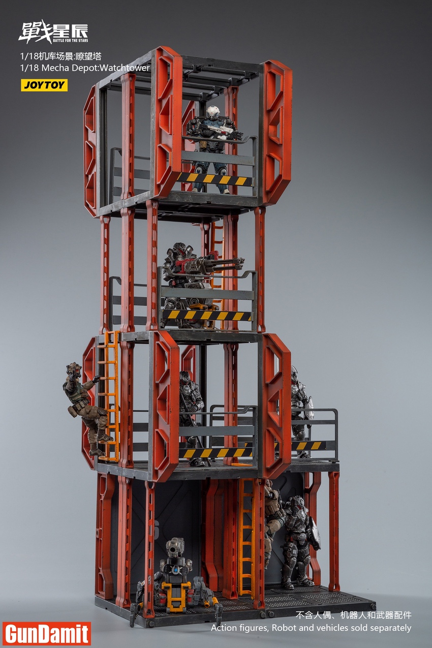JoyToy Source 1/18 Mecha Depot Observation Tower with action figures on multiple levels JoyToy Source 1/18 Mecha Depot Observation Tower with action figures on multiple levels