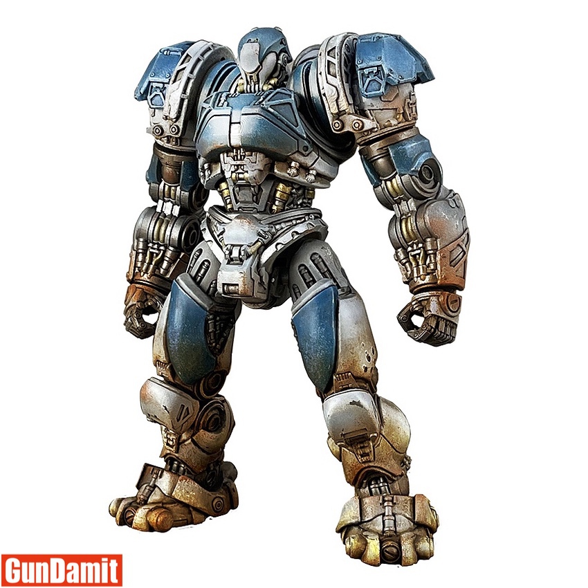 Toys Raider LB001 Blue Stormtrooper 1/12 mecha standing in front view showing steel blue armor with weathered finish Toys Raider LB001 Blue Stormtrooper 1/12 mecha standing in front view showing steel blue armor with weathered finish