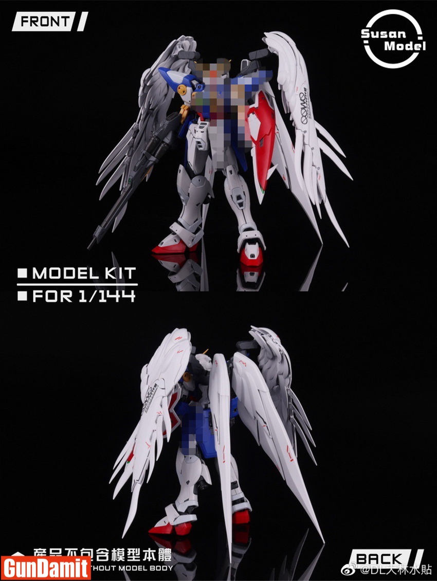 Susan Model wings mounted on RG Gundam kit showing front view with shield and back view with wings folded Susan Model wings mounted on RG Gundam kit showing front view with shield and back view with wings folded