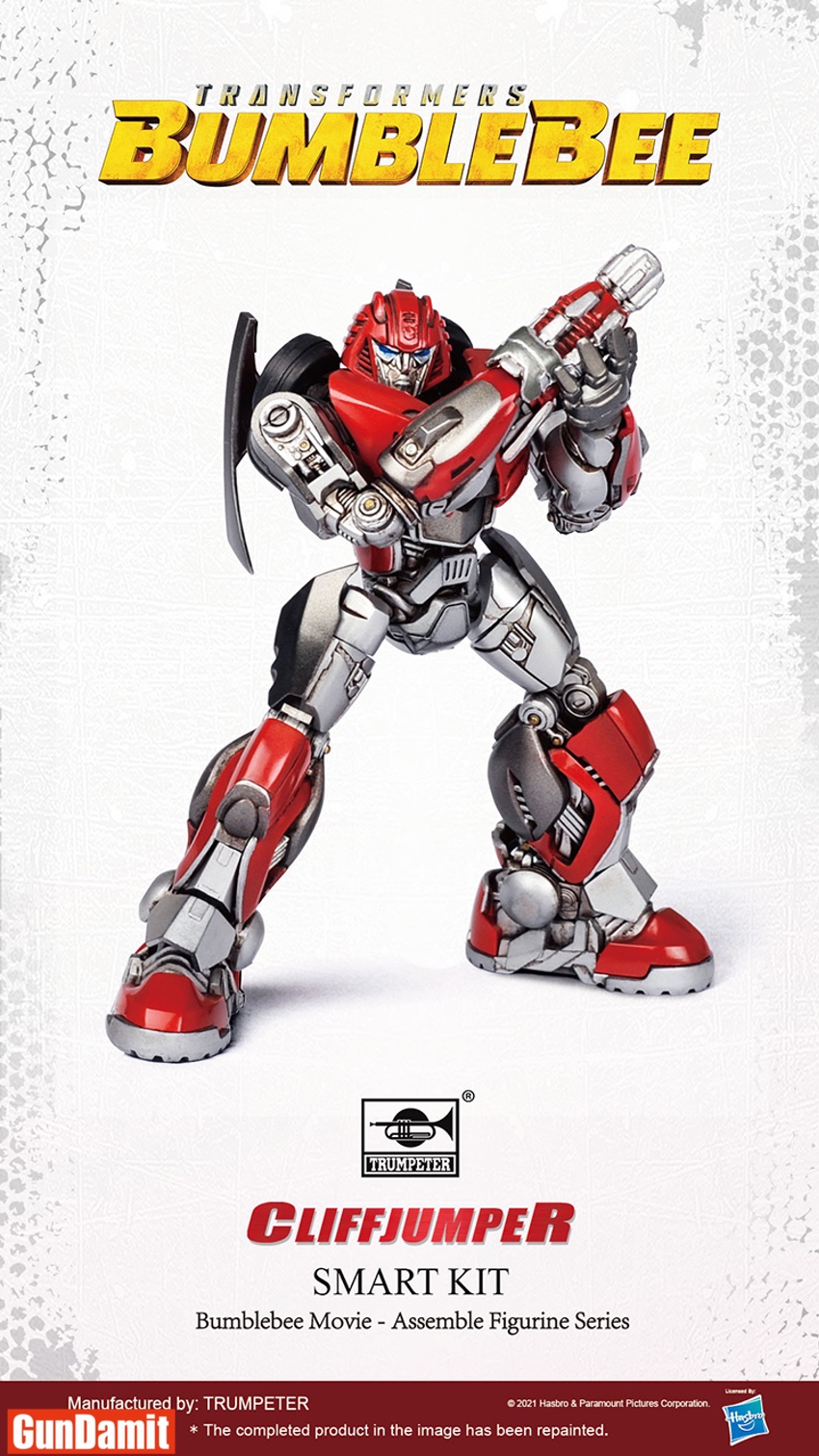 Side view of Cliffjumper model holding weapon with articulated joints displayed Side view of Cliffjumper model holding weapon with articulated joints displayed