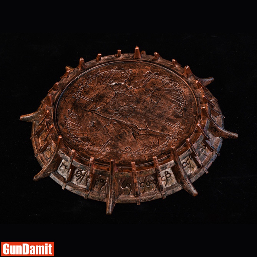Zeus Toys ZT05 1/12 scale display base with weathered bronze ruins and carved ancient rune engravings top view Zeus Toys ZT05 1/12 scale display base with weathered bronze ruins and carved ancient rune engravings top view
