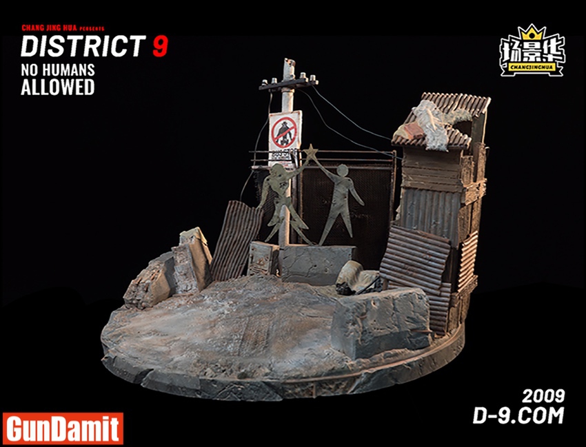 CJH Toys District 9 mecha standing on weathered diorama base with power lines and fencing CJH Toys District 9 mecha standing on weathered diorama base with power lines and fencing