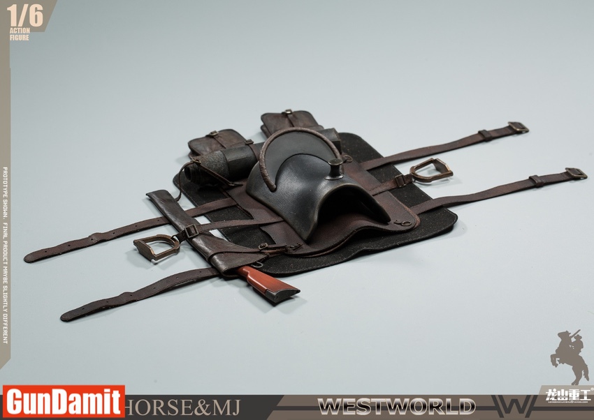Disassembled leather harness and saddle accessories laid out for LongSan 1/6 horse figure Disassembled leather harness and saddle accessories laid out for LongSan 1/6 horse figure
