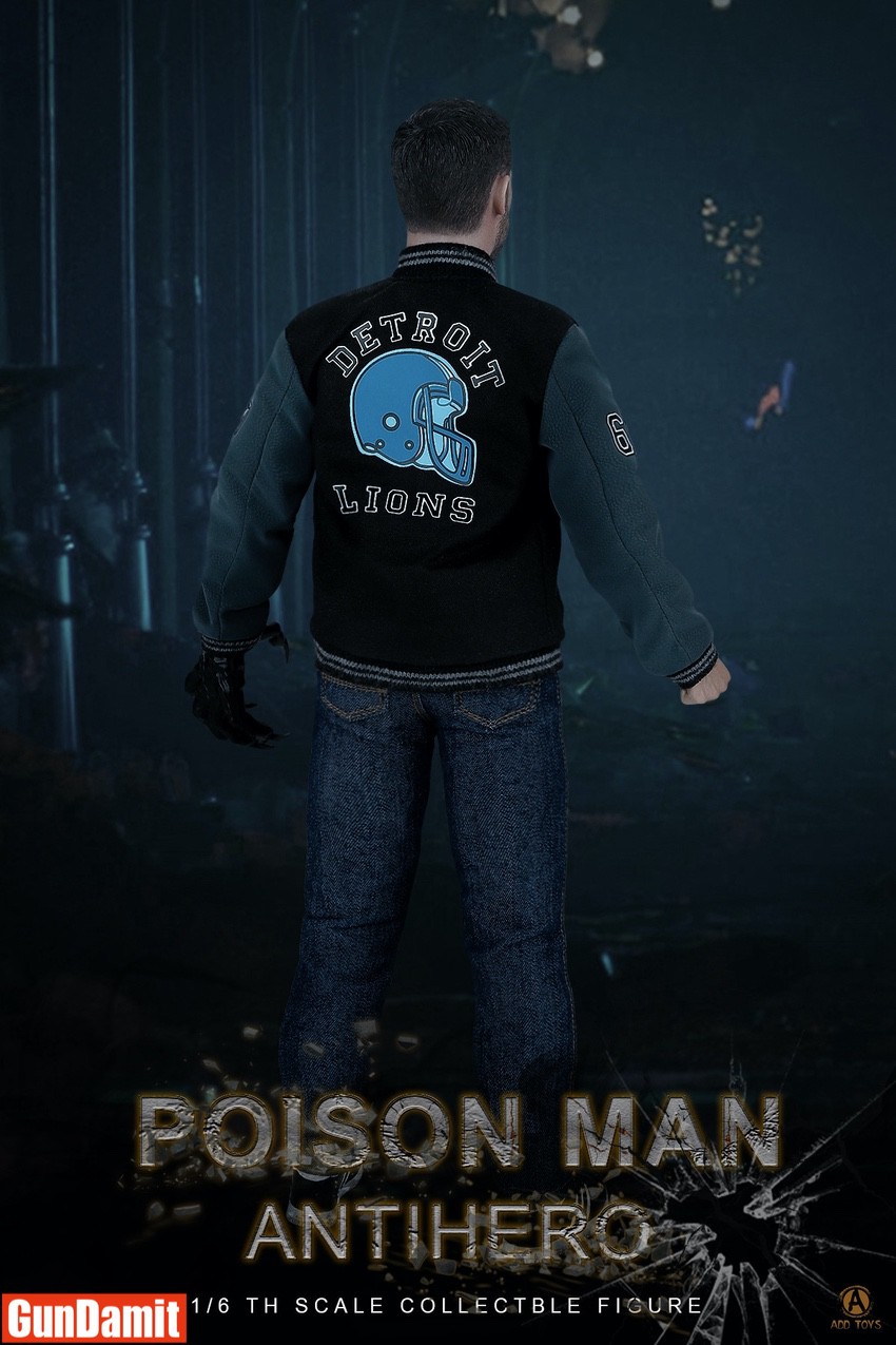 Rear view of Deluxe Venom figure showing symbiote tendril extending from back of varsity jacket Rear view of Deluxe Venom figure showing symbiote tendril extending from back of varsity jacket