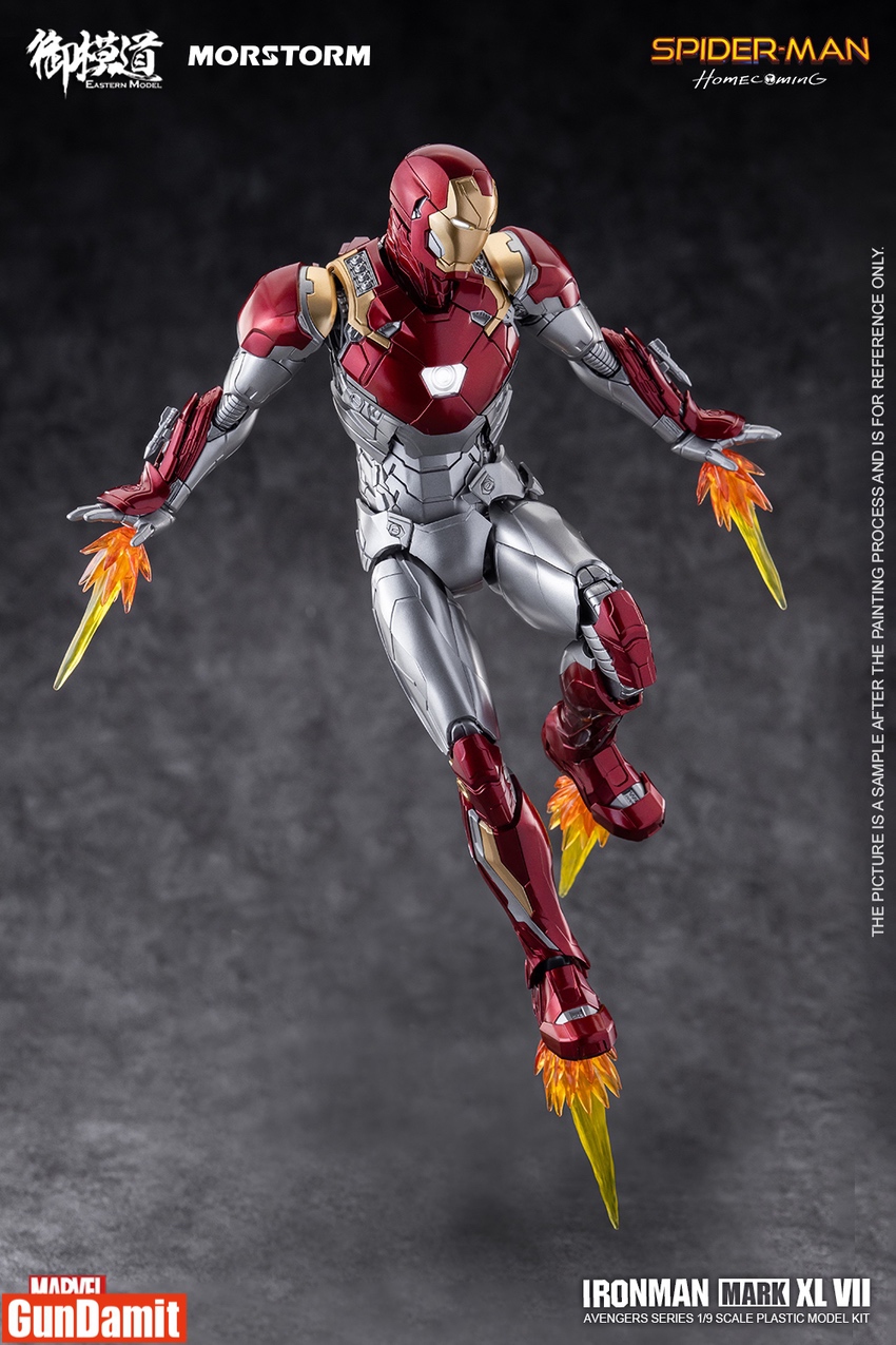 Iron Man Mark XLVII mid-flight action pose with all four thruster effects blazing Iron Man Mark XLVII mid-flight action pose with all four thruster effects blazing