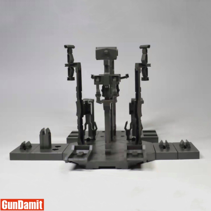 Effects Wings 1/100 display base parts rack front view in grey plastic Effects Wings 1/100 display base parts rack front view in grey plastic