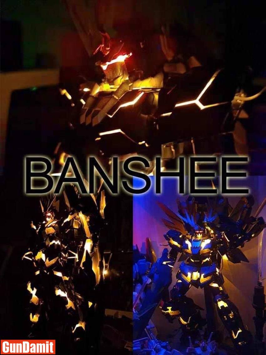 Multiple angles of Kosmos LED-equipped Banshee Norn with amber and blue illumination effects Multiple angles of Kosmos LED-equipped Banshee Norn with amber and blue illumination effects