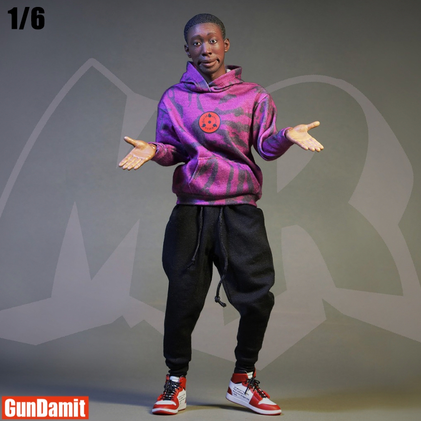 MR. Figure 1/6 MR002 Mr. No Say action figure standing in purple tie-dye hoodie with arms open MR. Figure 1/6 MR002 Mr. No Say action figure standing in purple tie-dye hoodie with arms open