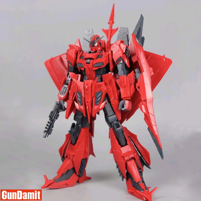 Daban 8824 1/100 Zeta Gundam P2/3C Red Snake completed build front view in vibrant red color scheme Daban 8824 1/100 Zeta Gundam P2/3C Red Snake completed build front view in vibrant red color scheme