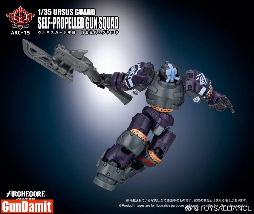 ARC-15 SPG Squad mech in dynamic leaping pose with blade weapon extended ARC-15 SPG Squad mech in dynamic leaping pose with blade weapon extended