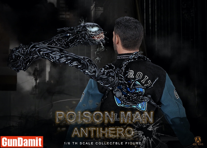 Front view of Eddie Brock Deluxe with full symbiote transformation showing glowing eyes and veined skin Front view of Eddie Brock Deluxe with full symbiote transformation showing glowing eyes and veined skin