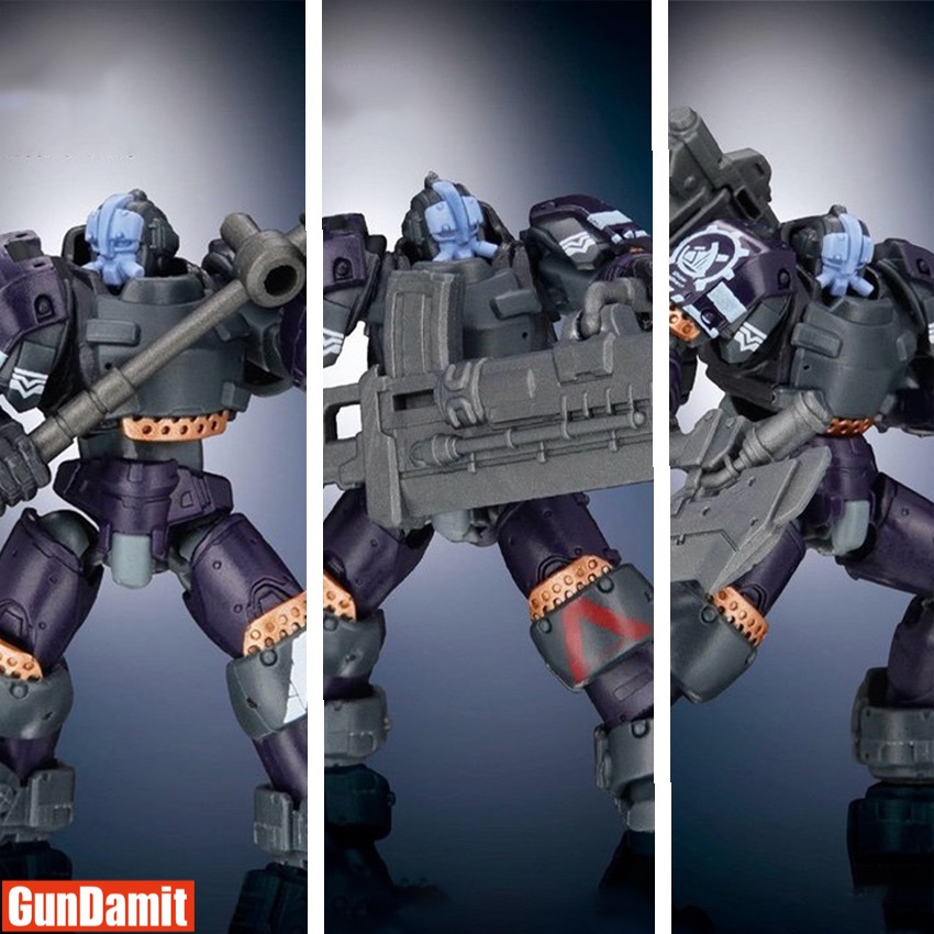 Three-panel view of Toys Alliance ARC-15 Ursus Guard SPG Squad mech showing front, weapon, and rear angles Three-panel view of Toys Alliance ARC-15 Ursus Guard SPG Squad mech showing front, weapon, and rear angles