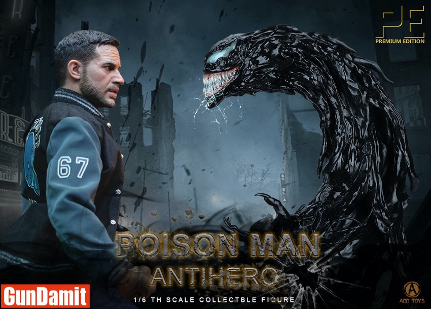 Deluxe Version Eddie Brock facing large extended Venom symbiote body with menacing fanged head Deluxe Version Eddie Brock facing large extended Venom symbiote body with menacing fanged head