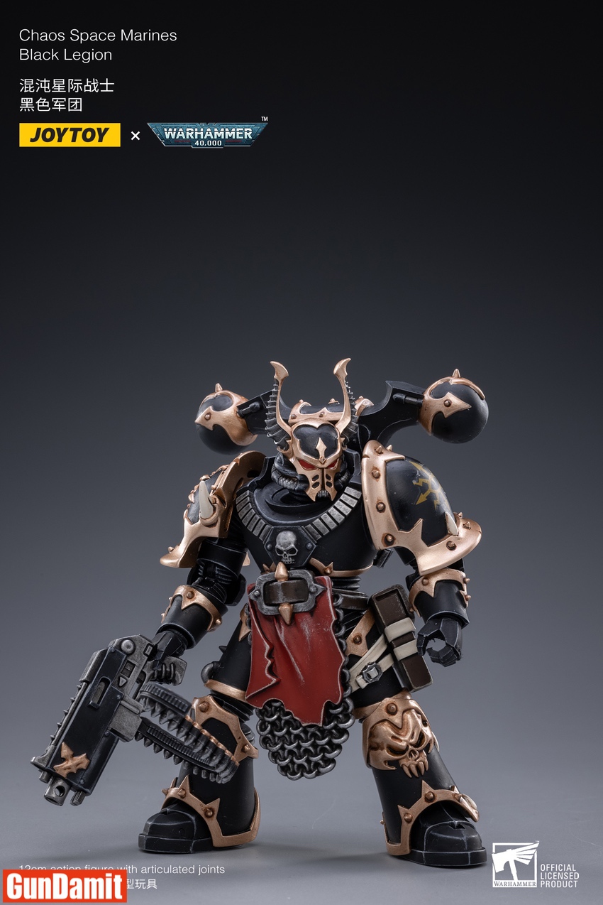 Black Legion Marine C in combat stance wielding heavy bolter with chain ammunition feed Black Legion Marine C in combat stance wielding heavy bolter with chain ammunition feed