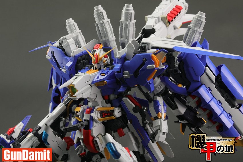 Mechanicore Ex-S Gundam upper body close-up showing backpack and shoulder weapons Mechanicore Ex-S Gundam upper body close-up showing backpack and shoulder weapons