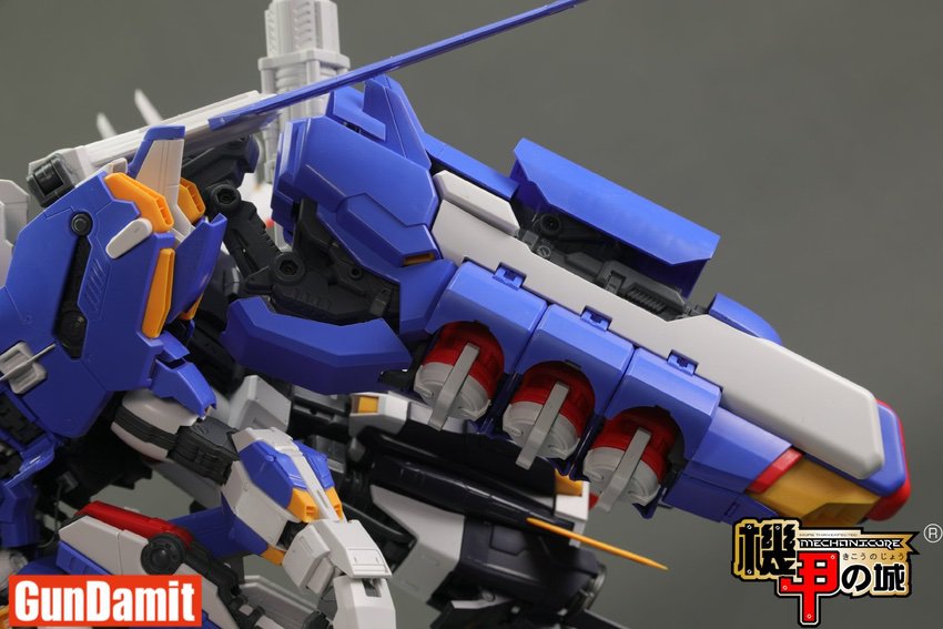 Ex-S Gundam left arm mega beam cannon and shoulder thruster detail Ex-S Gundam left arm mega beam cannon and shoulder thruster detail