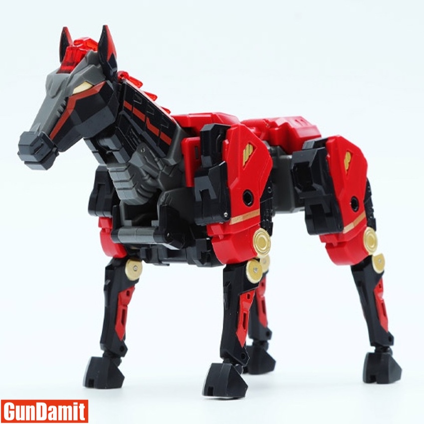 52Toys BeastBox BB-43 Lava mechanical horse figure three-quarter view showing black and red deco 52Toys BeastBox BB-43 Lava mechanical horse figure three-quarter view showing black and red deco